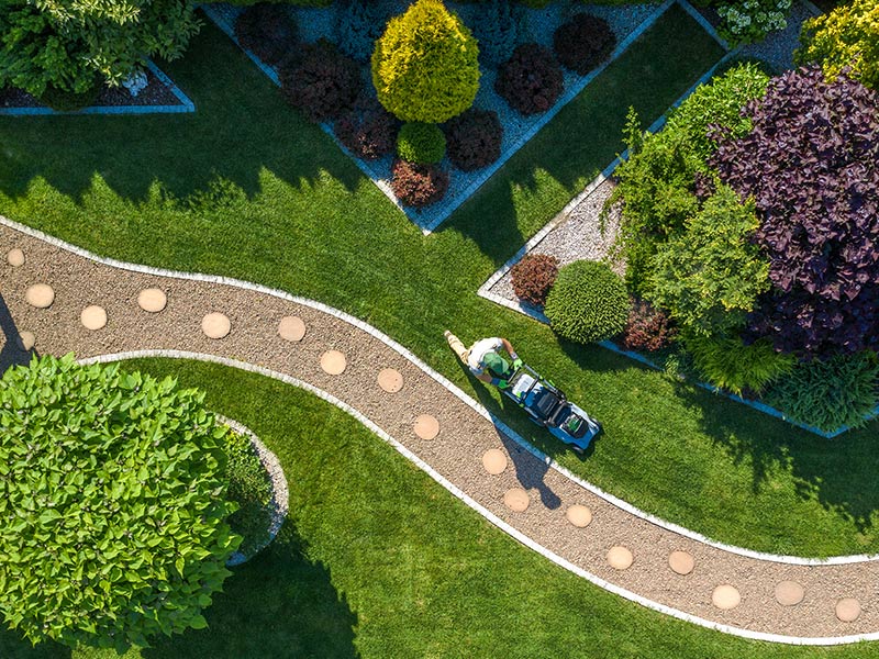 aerial view of a gardener lawn mowing cape girardeau mo